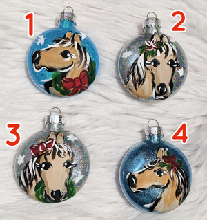 Holiday Horses Hand Painted Glass Christmas Ornament