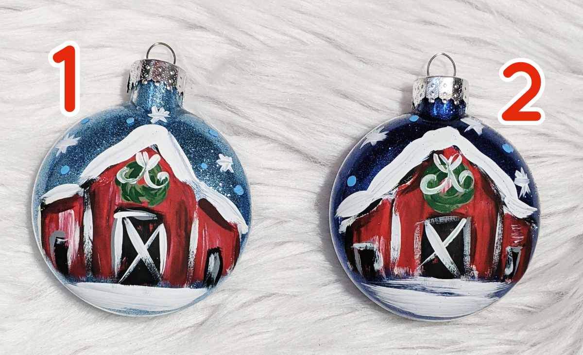 Snowy Barn Handpainted Glass Christmas Ornament