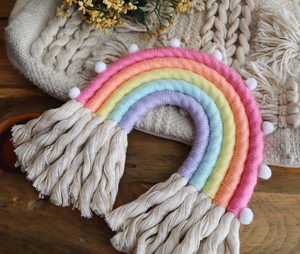 Rainbow Macrame Wall Hanger (Pastel - Pink Top)