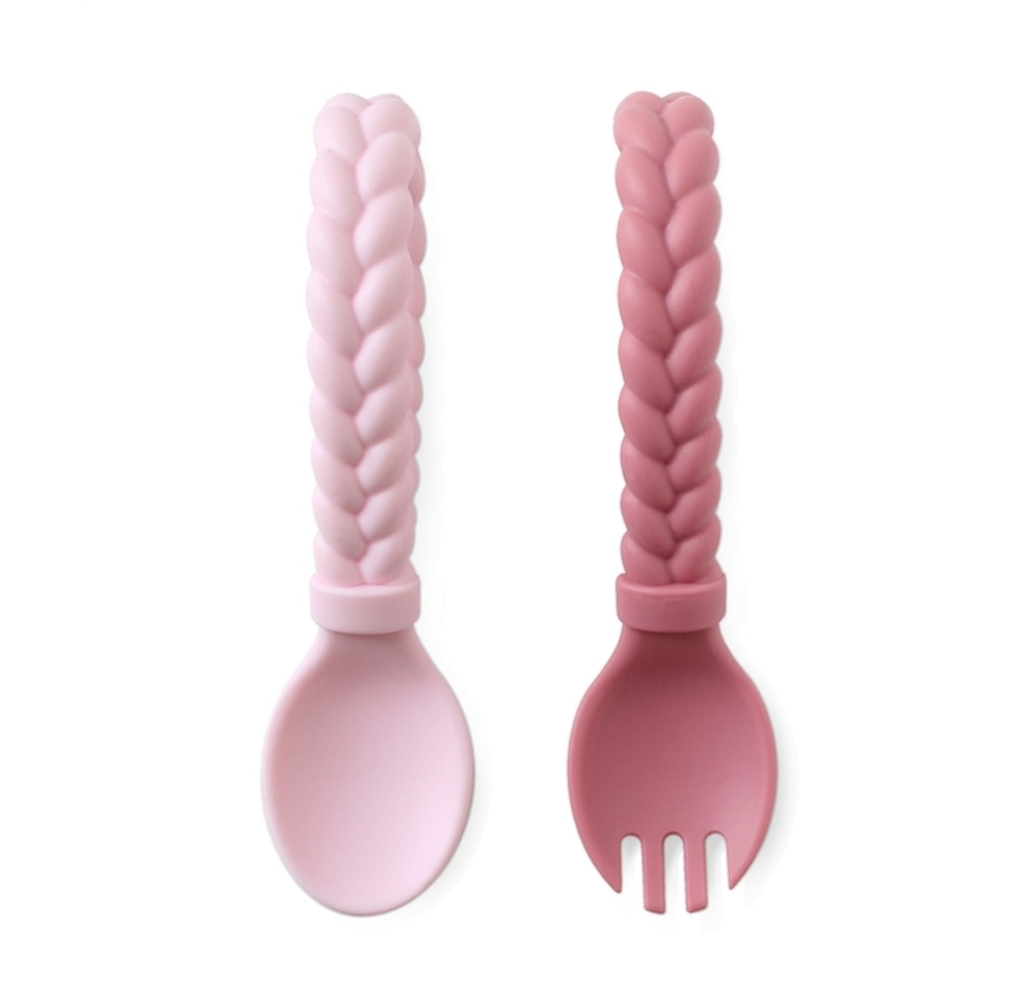 Silicone Spoon & Fork Set Pink