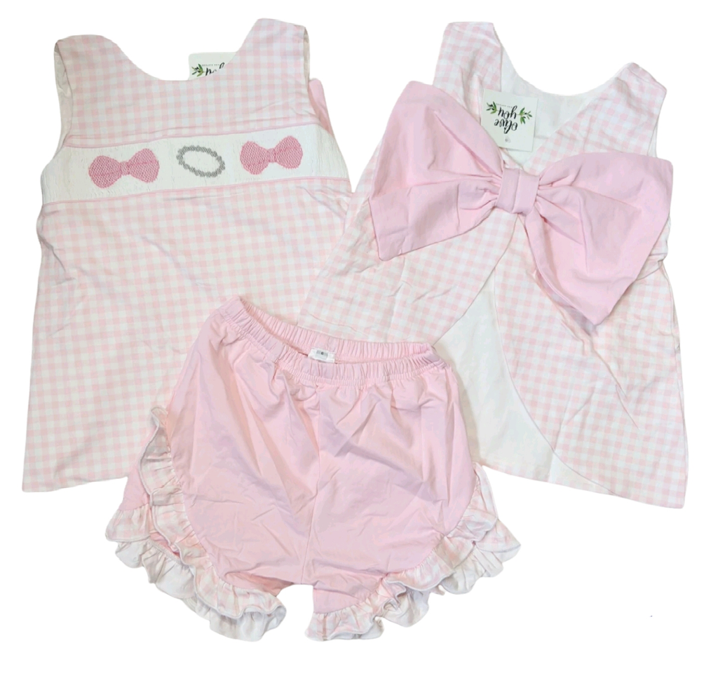 Bows & Pearls Smocked Girls Short Set