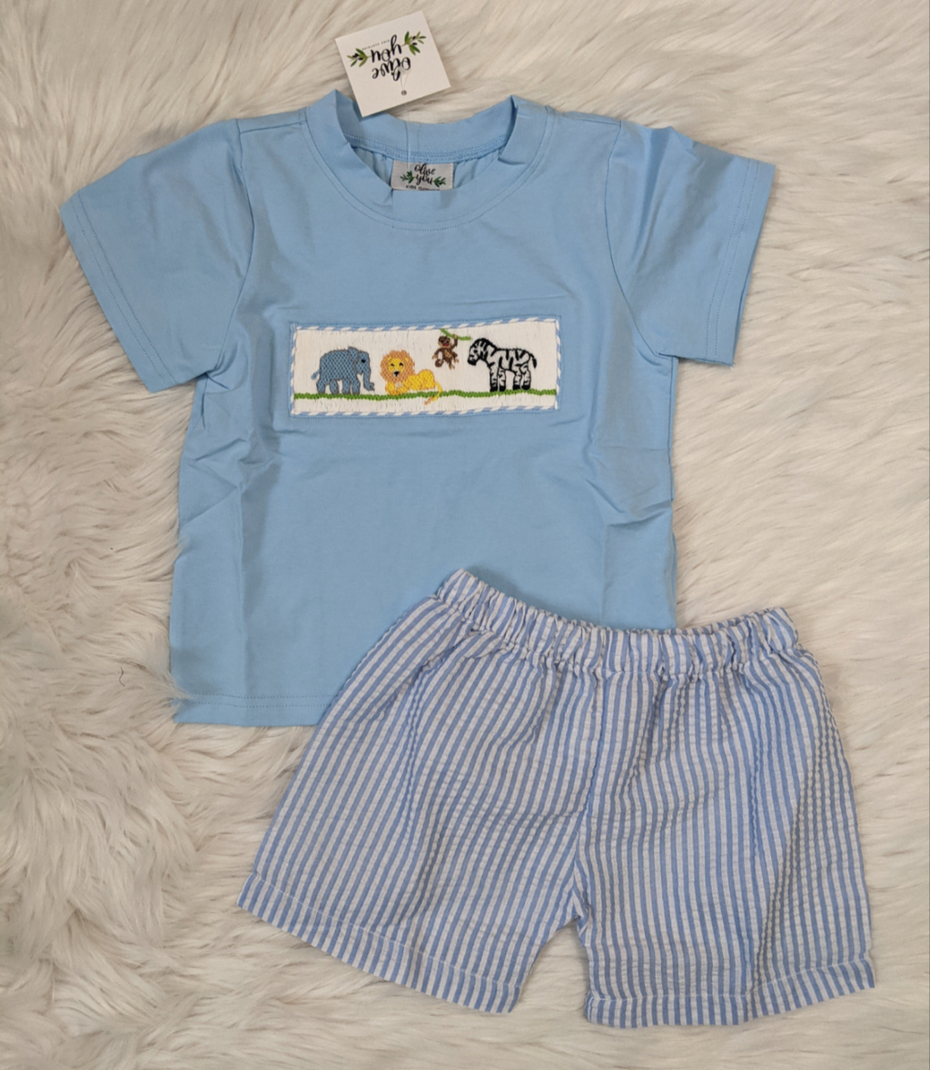 Zoo Smocked Boy Short Set