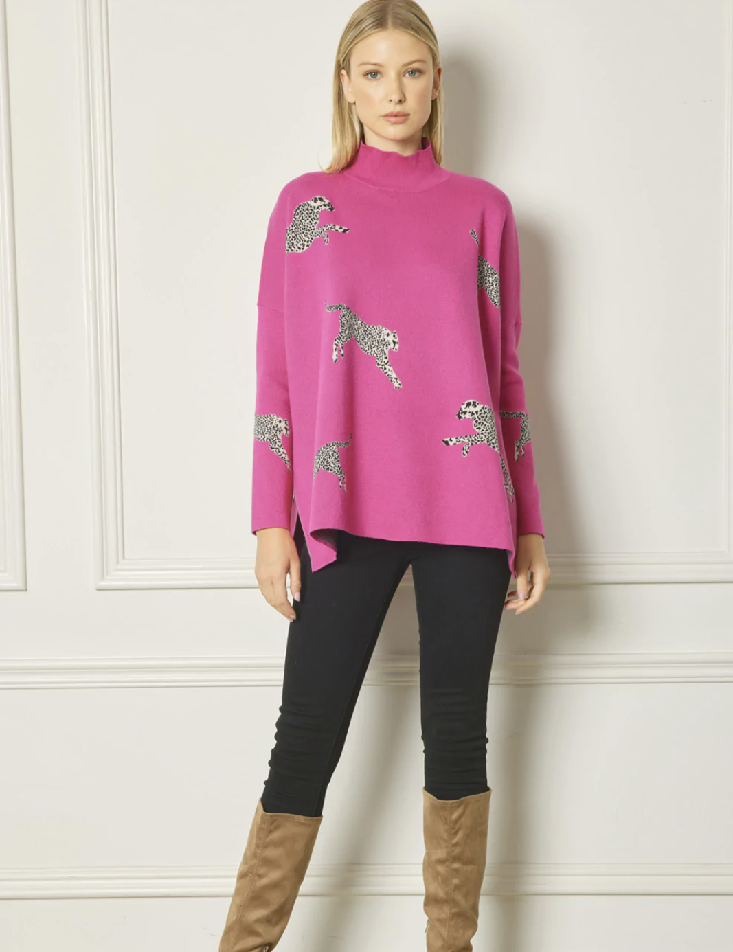 Hot Pink Oversized Leopard Sweater – Olive You Kids Clothing