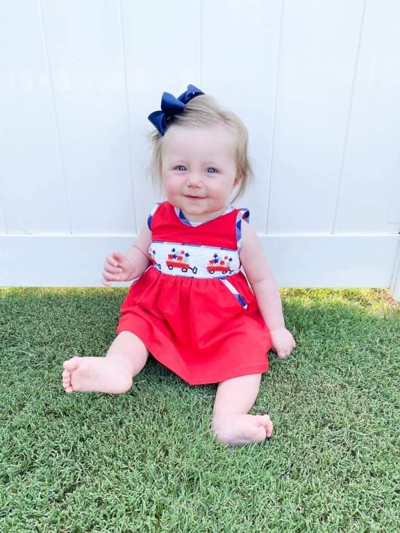 Patriotic Wagon Smocked Dress